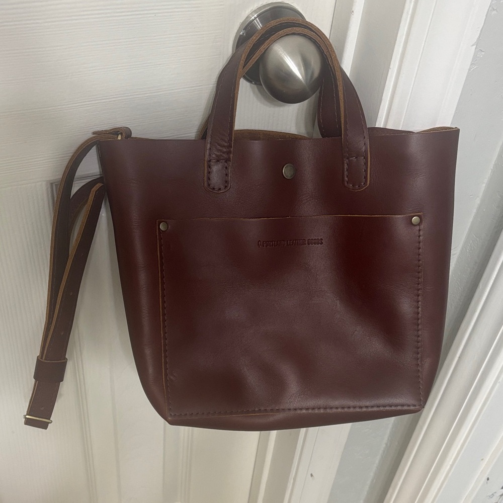 Portland Leather Mini Crossbody Tote Bag Cognac. NEW
